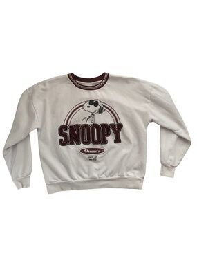 Peanuts White Crewneck Sweatshirt with Maroon Snoopy Graphic S Y2K Retro